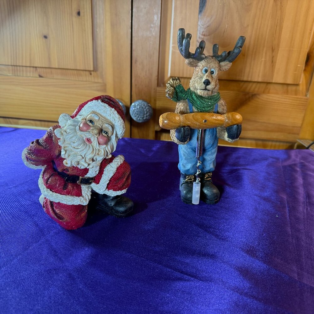 VTG πSanta Claus Wine Bottle Holder & Reindeer With Opener